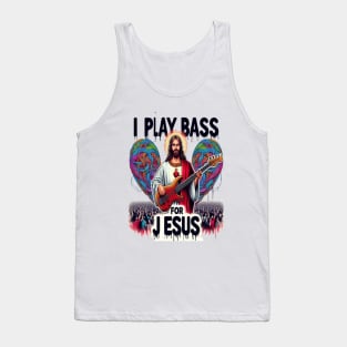 Jesus Depicted as a Bass Guitarist Performing for a Cheering Crowd Tank Top